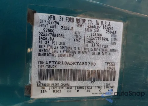 1994 Ford Ranger z USA, uszkodzony, nr VIN 1FTCR10A5RTA83700